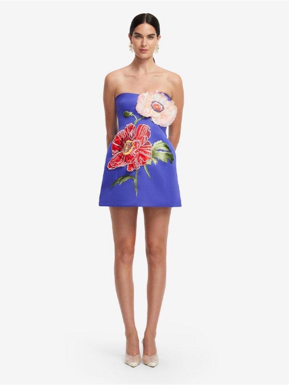 Strapless Royal Blue Floral Appliqué Mini Dress